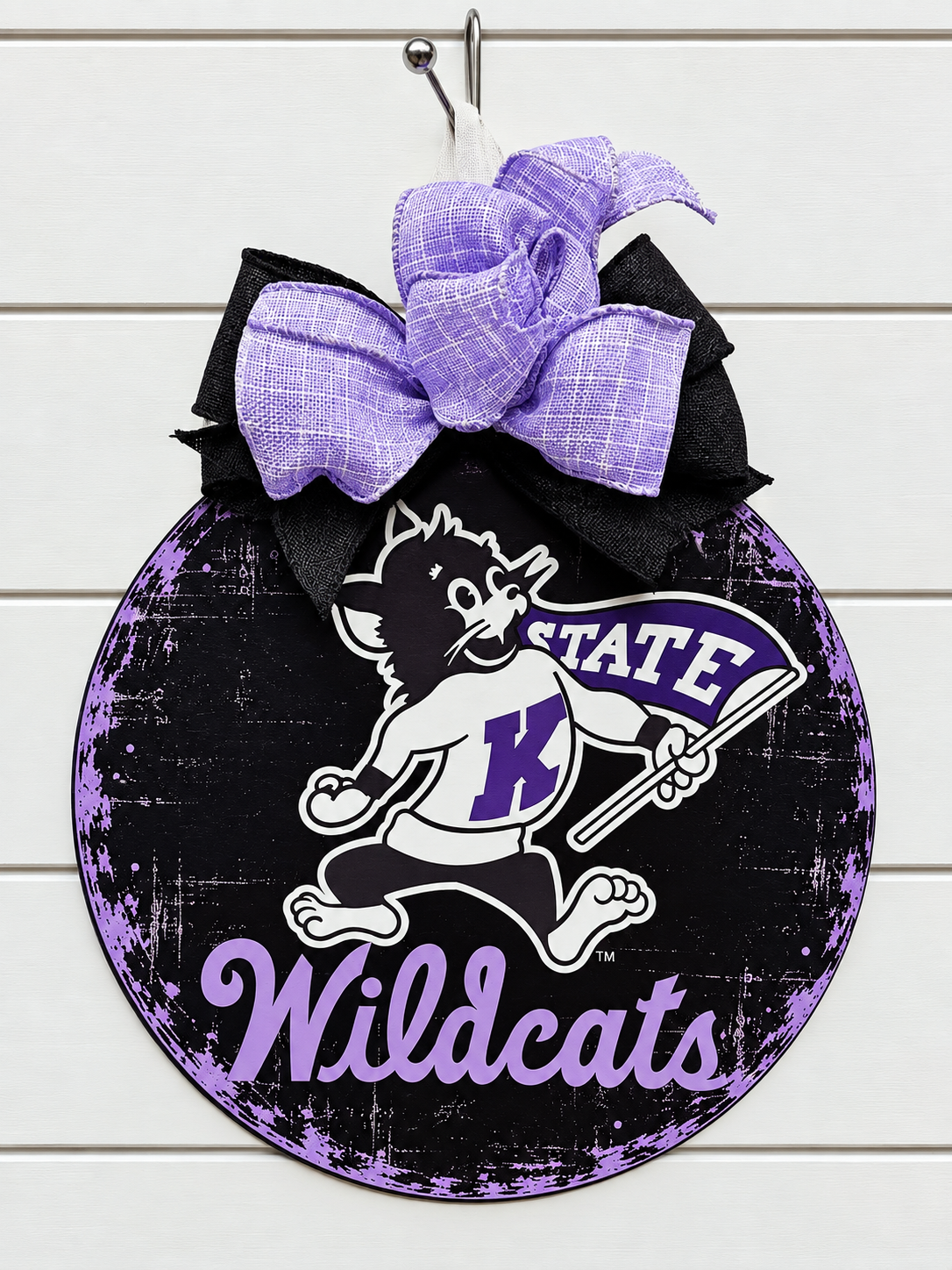 Kansas State Wildcats Door Hanger With Purple and Black Bow