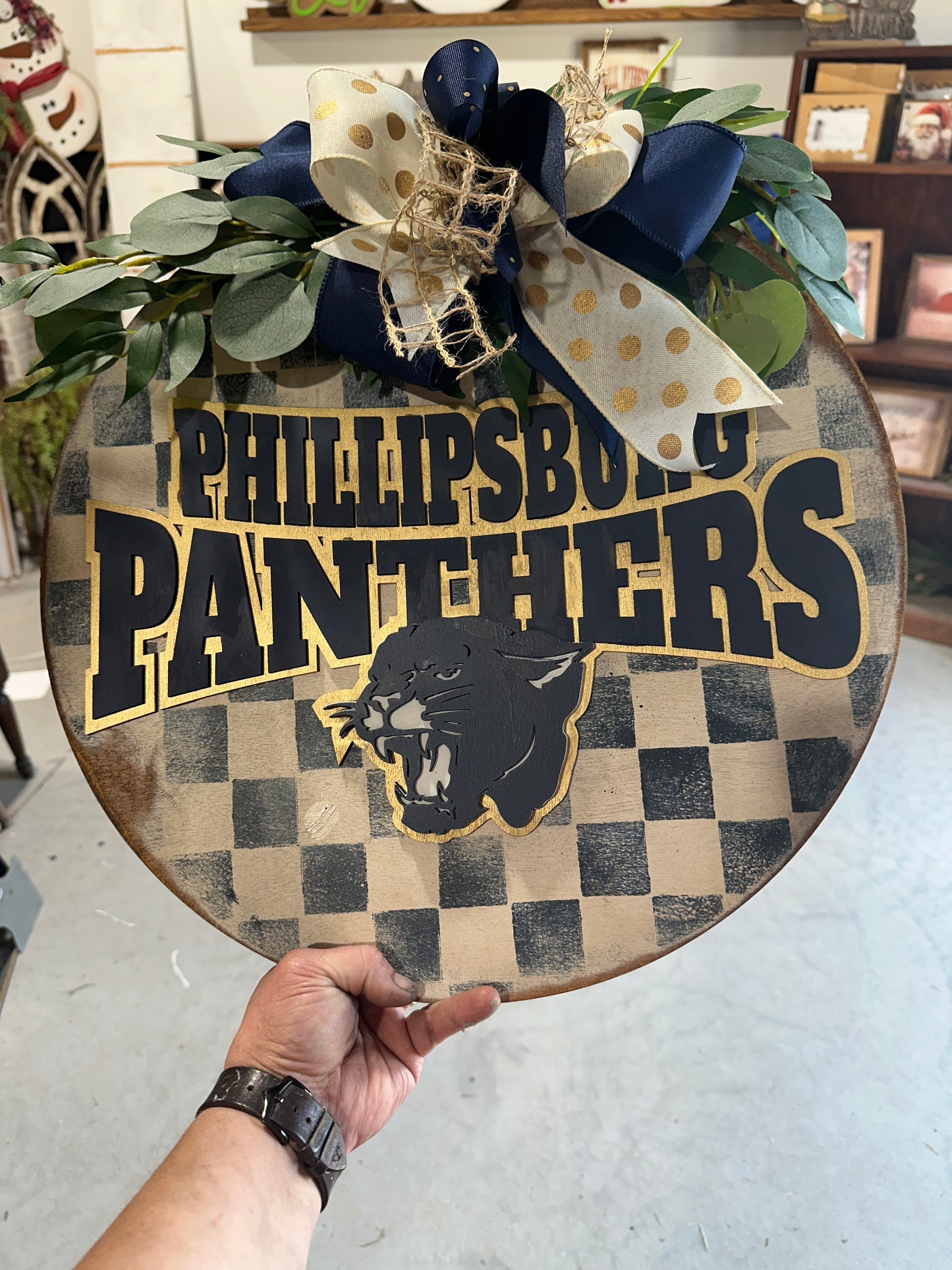 Custom school spirit door hanger, personalized 3D wood team sign,  team mascot, school decor, wooden wreath