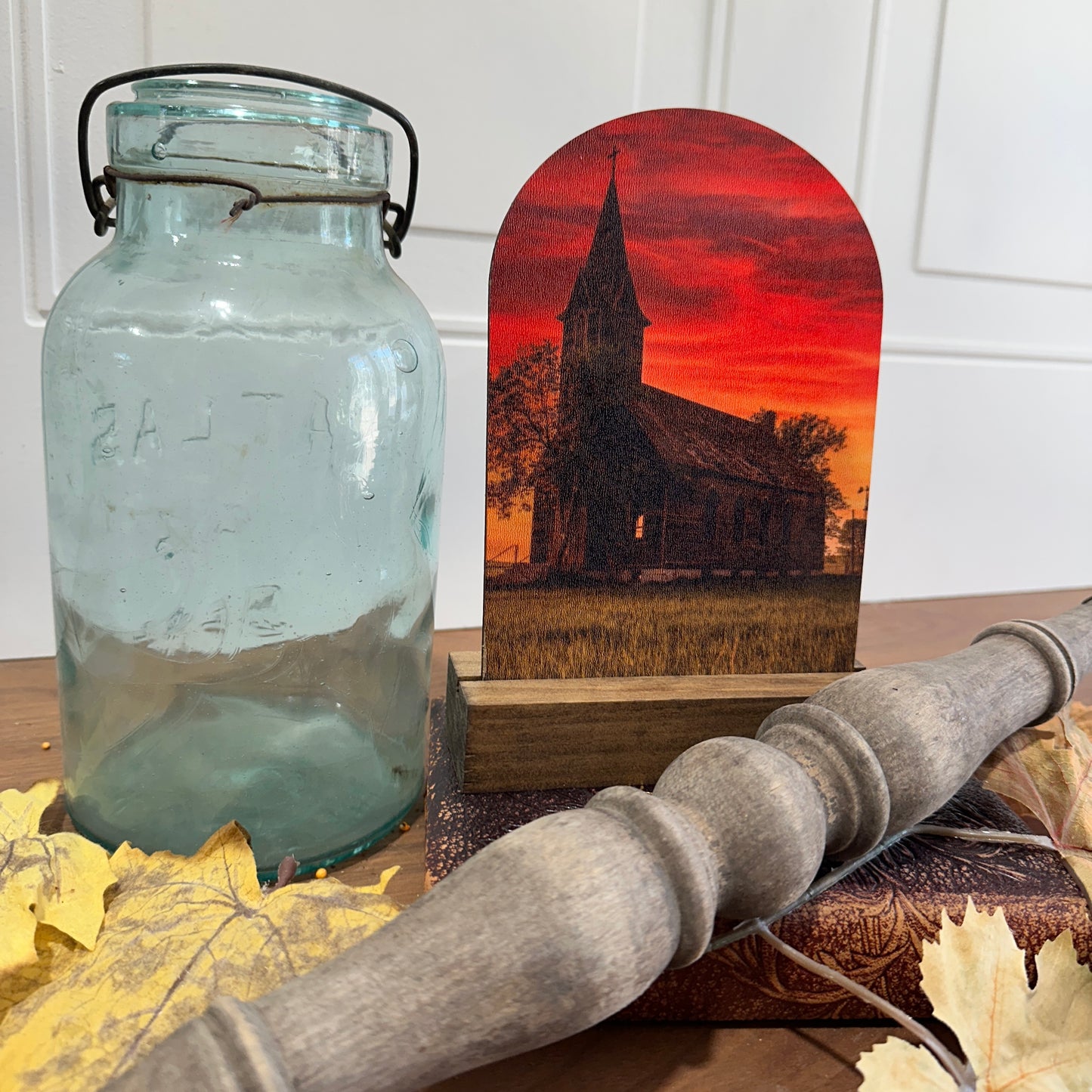 Country Church at Sunset | Rustic Faith-Inspired Decor (Base Sold Separately)