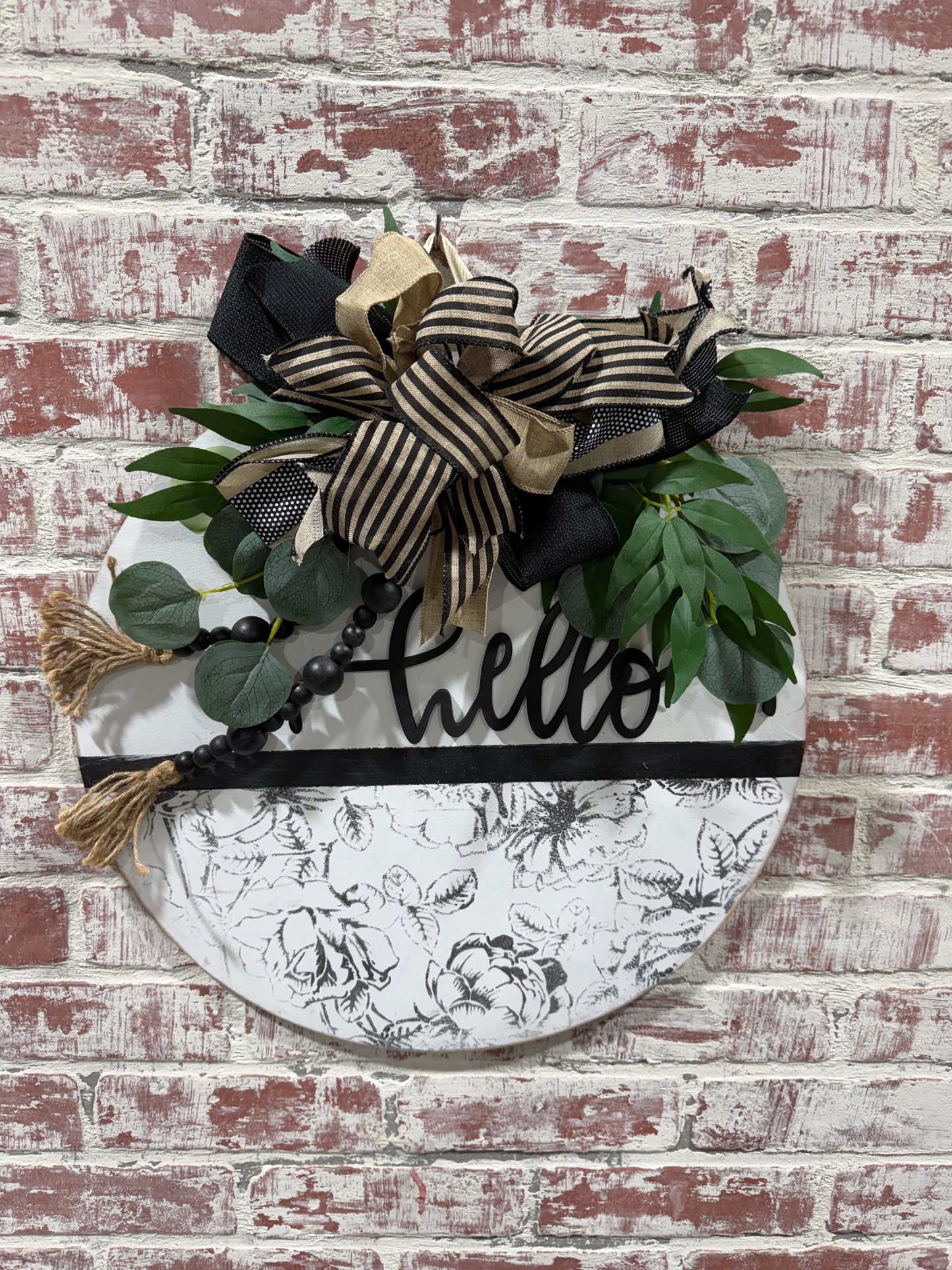 Front door decor, Hello door hanger, Neutral door hanger