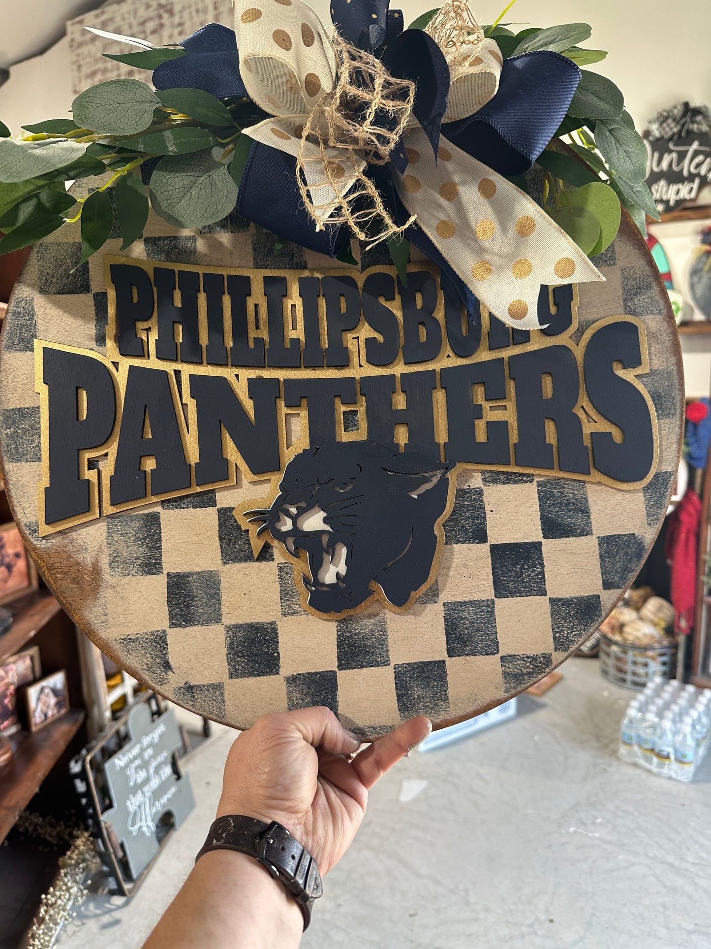 Custom school spirit door hanger, personalized 3D wood team sign,  team mascot, school decor, wooden wreath