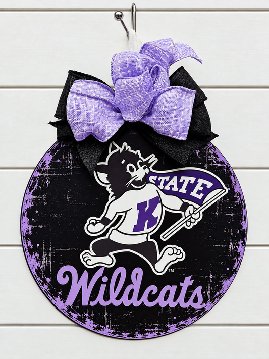 Kansas State Wildcats Door Hanger With Purple and Black Bow