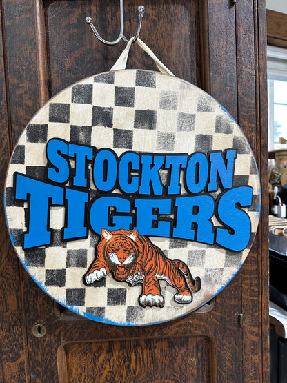 Custom school spirit door hanger, personalized 3D wood team sign,  team mascot, school decor, wooden wreath