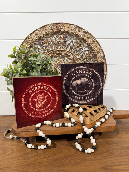 Nebraska/Kansas wood uv printed decor block