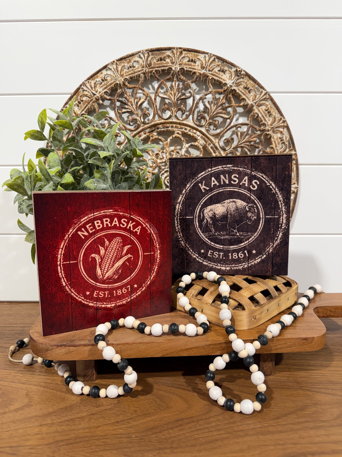 Nebraska/Kansas wood uv printed decor block