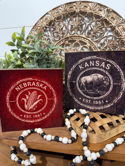 Nebraska/Kansas wood uv printed decor block