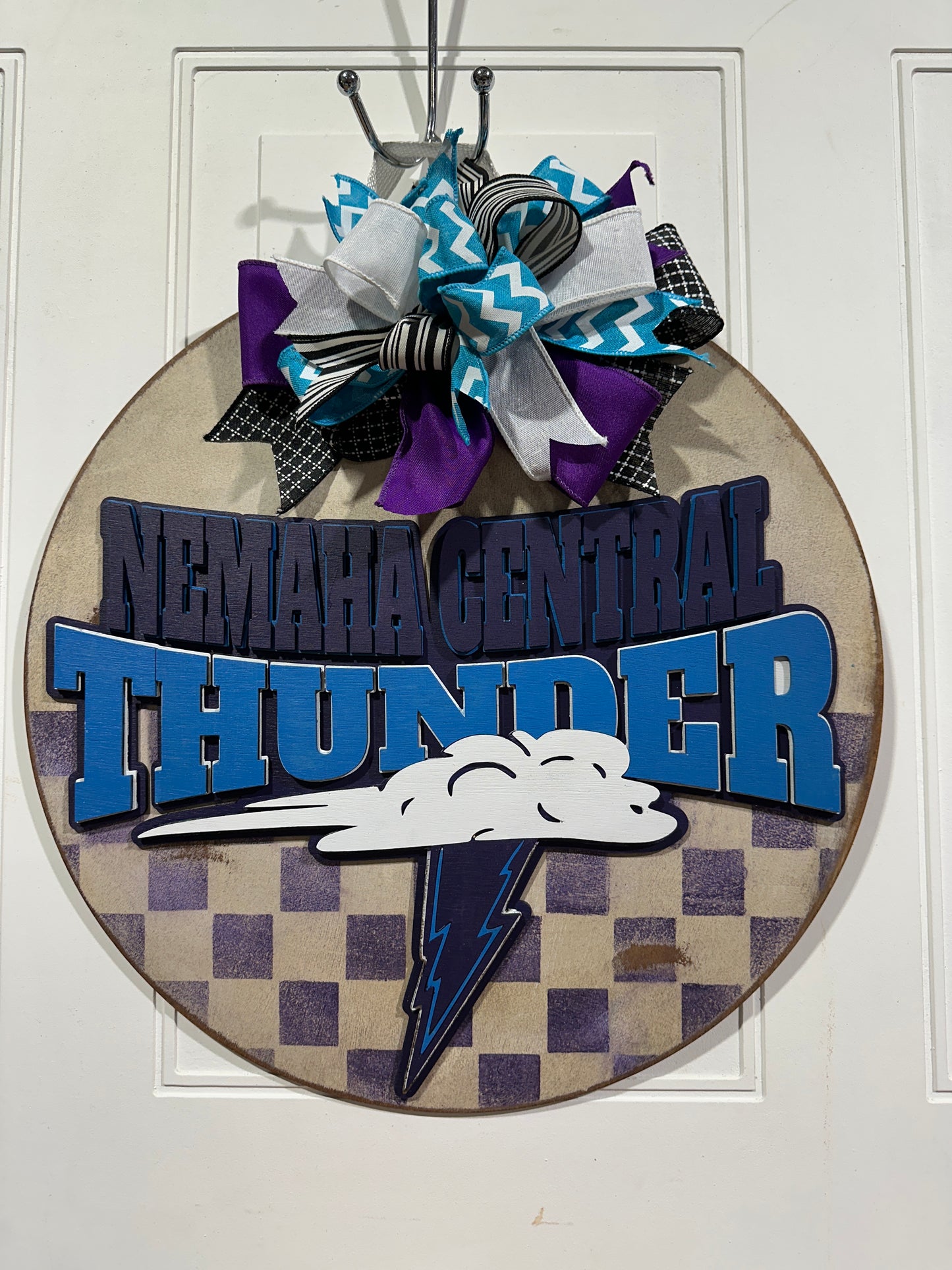 Custom school spirit door hanger, personalized 3D wood team sign,  team mascot, school decor, wooden wreath