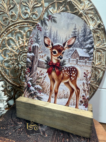 Winter Fawn Arch Sign - 5 x 7 Christmas Tabletop Decor