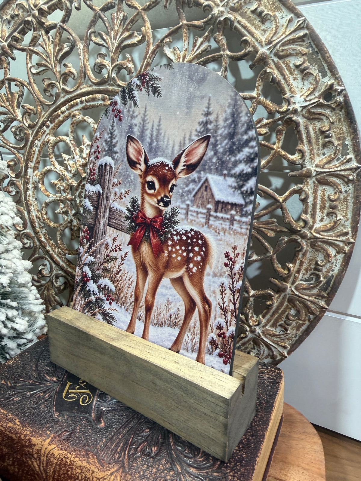 Winter Fawn Arch Sign - 5 x 7 Christmas Tabletop Decor