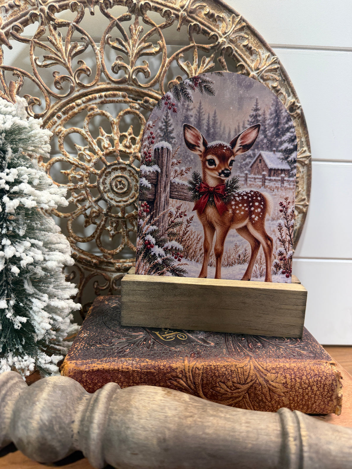 Winter Fawn Arch Sign - 5 x 7 Christmas Tabletop Decor