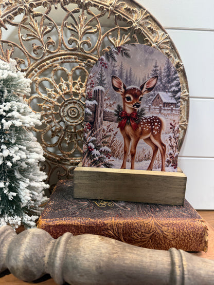 Winter Fawn Arch Sign - 5 x 7 Christmas Tabletop Decor