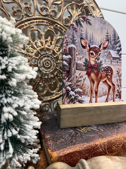 Winter Fawn Arch Sign - 5 x 7 Christmas Tabletop Decor