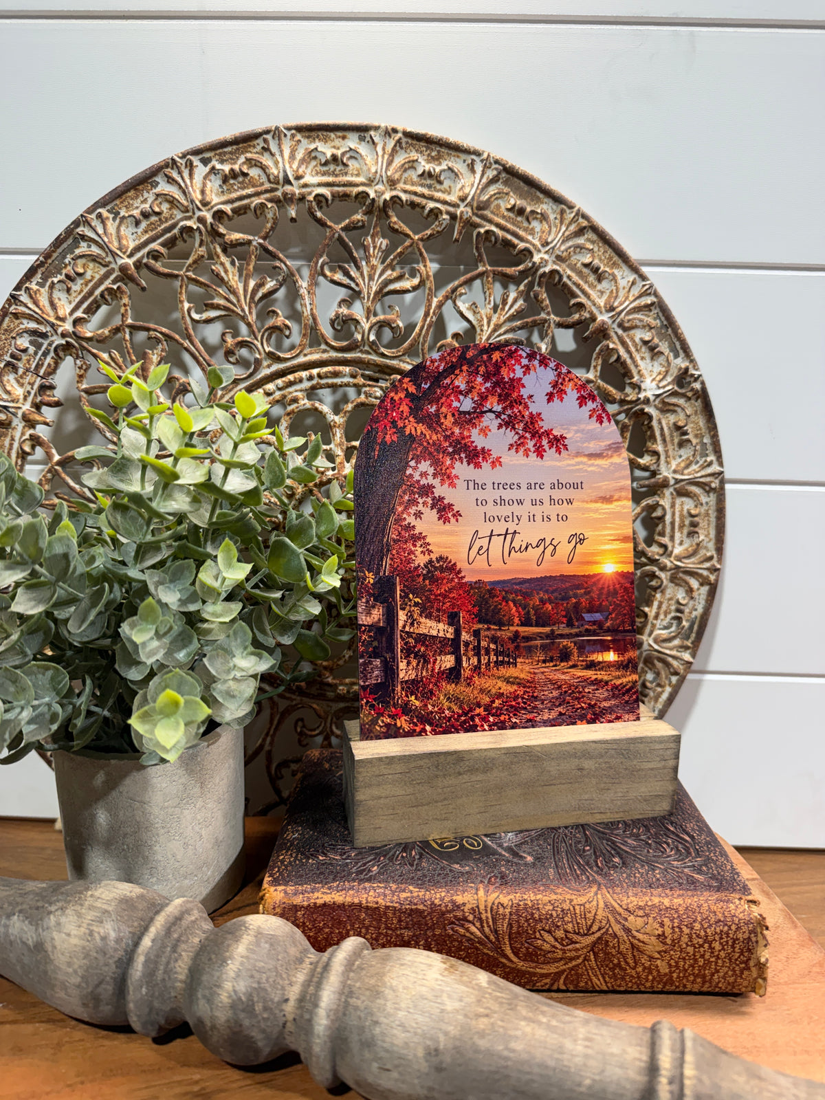 Let Things Go Fall Arch Sign - 5 x 7 UV-Printed Wood Decor