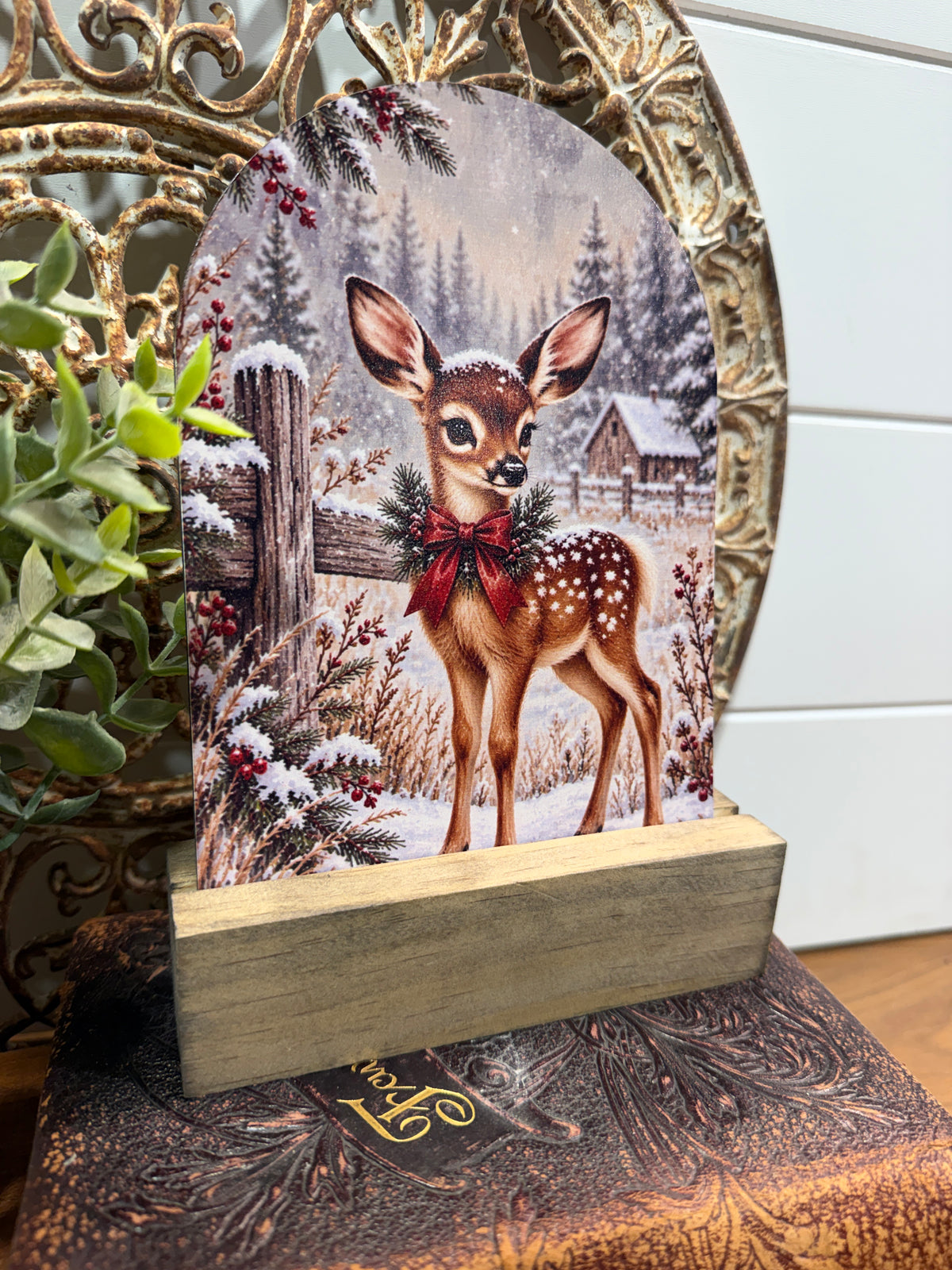 Winter Fawn Arch Sign - 5 x 7 Christmas Tabletop Decor
