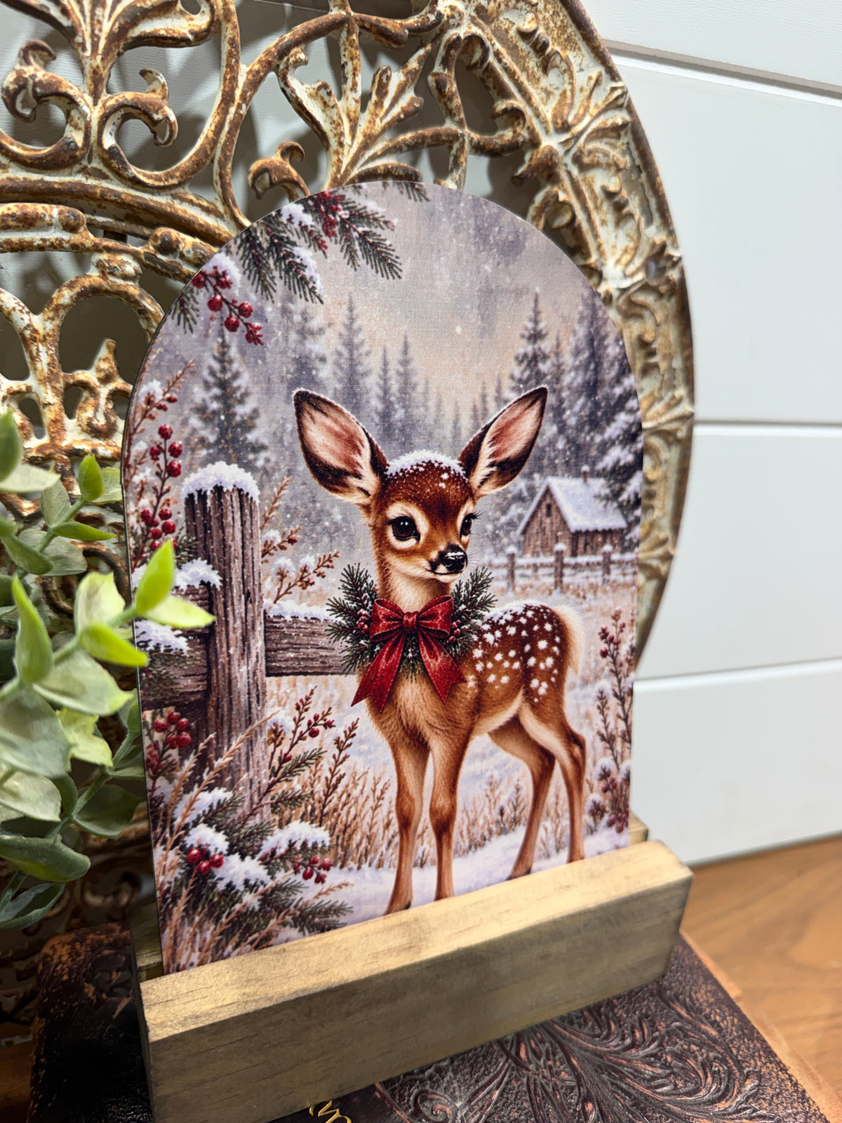Winter Fawn Arch Sign - 5 x 7 Christmas Tabletop Decor