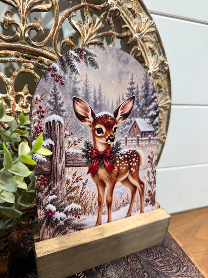 Winter Fawn Arch Sign - 5 x 7 Christmas Tabletop Decor