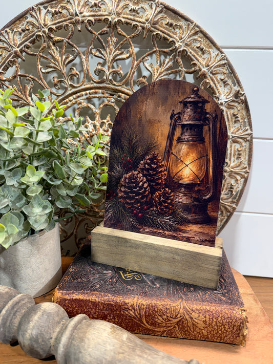 Rustic Lantern Christmas Arch Sign - 5 x 7 UV-Printed Wood Decor
