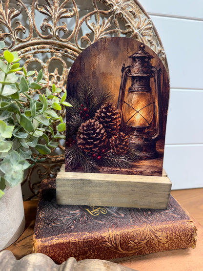 Rustic Lantern Christmas Arch Sign - 5 x 7 UV-Printed Wood Decor