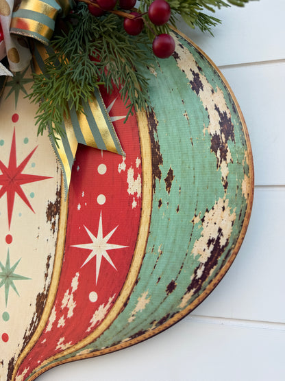 Vintage Ornament Christmas Door Hanger With Handmade Bow