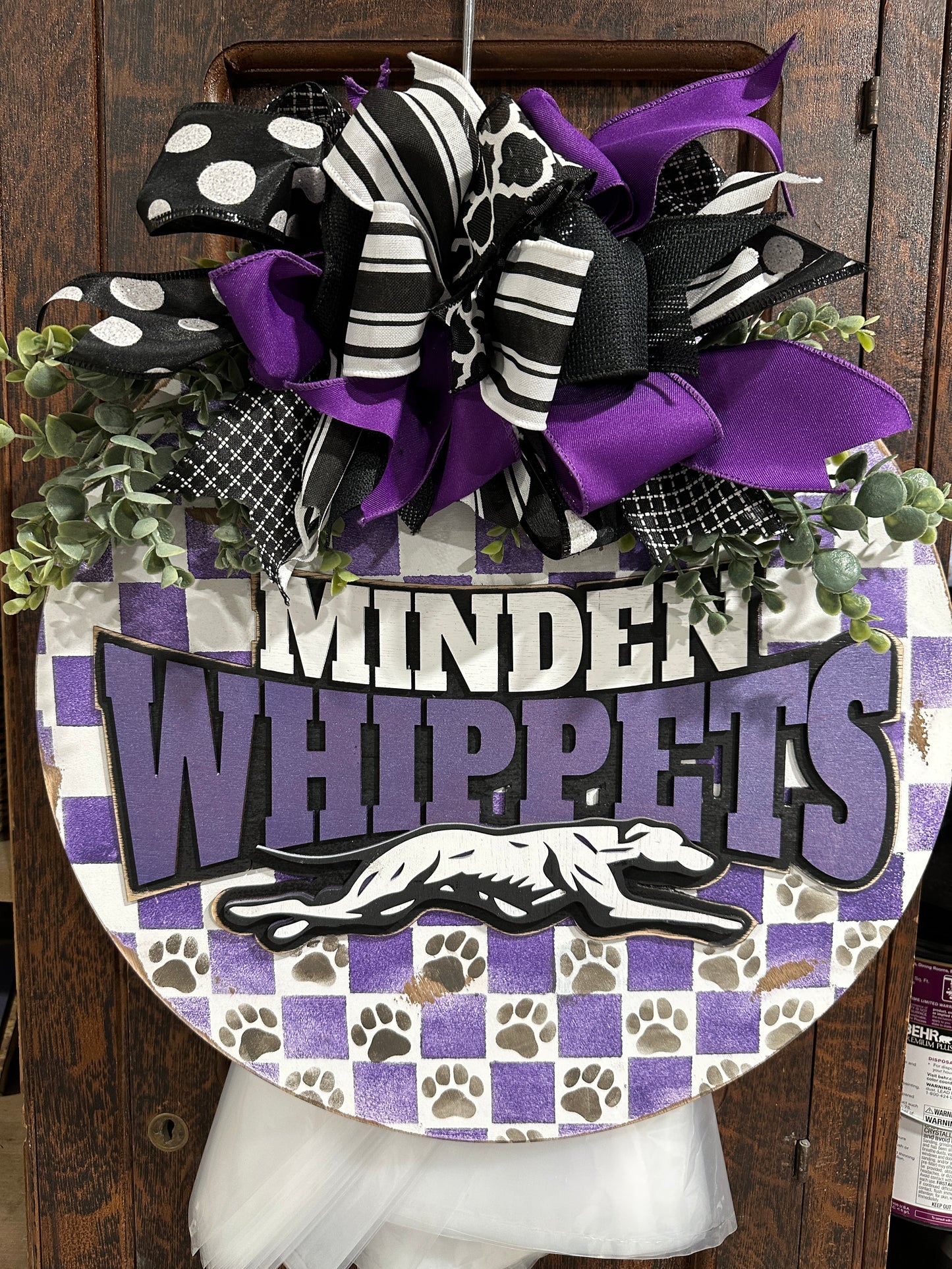 Custom school spirit door hanger, personalized 3D wood team sign,  team mascot, school decor, wooden wreath