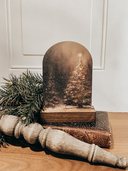 Rustic Christmas Tree Mini sign, Handmade Holiday shelf sitter, Christmas Tree Arch sign, Vintage Christmas style decor