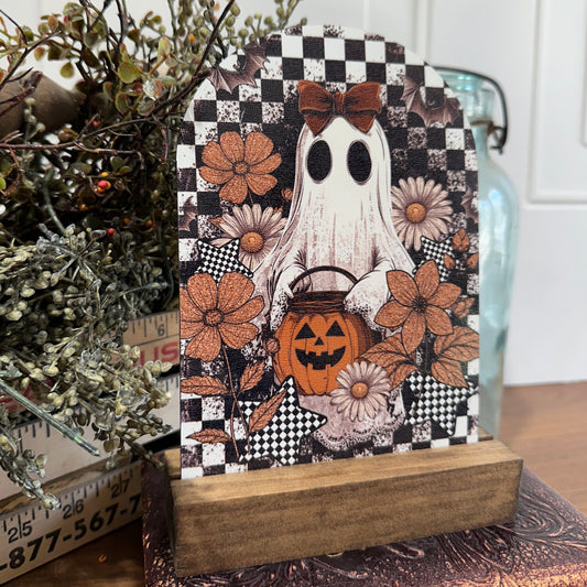 Vintage Ghost Girl Halloween Tabletop Sign | Cute Farmhouse Fall Decor,   Vintage Ghost Girl | Halloween Tabletop Decor