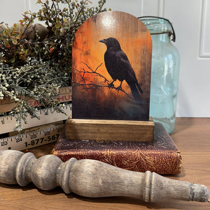 Raven Silhouette | Autumn Farmhouse Tabletop Decor, Raven Silhouette Tabletop Decor | Rustic Autumn Farmhouse Sign