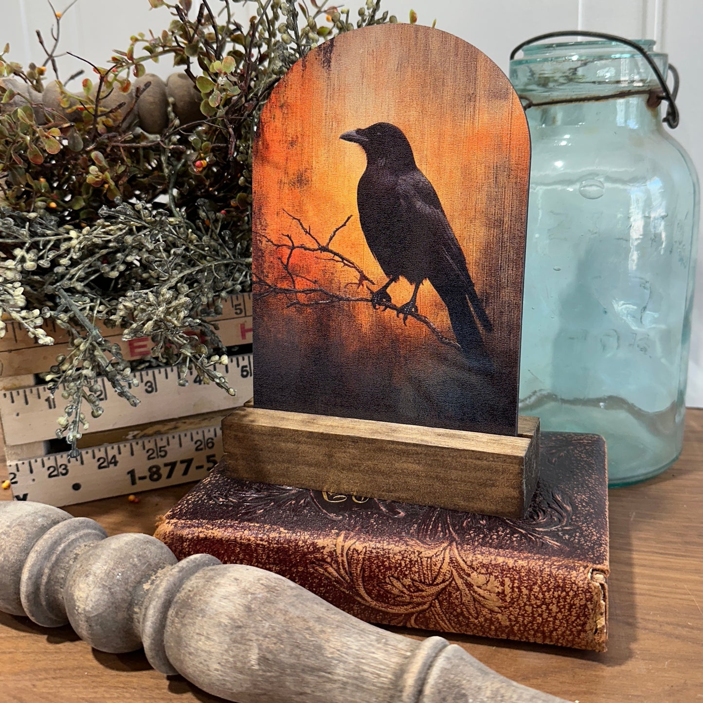 Raven Silhouette | Autumn Farmhouse Tabletop Decor, Raven Silhouette Tabletop Decor | Rustic Autumn Farmhouse Sign