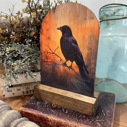 Raven Silhouette | Autumn Farmhouse Tabletop Decor, Raven Silhouette Tabletop Decor | Rustic Autumn Farmhouse Sign
