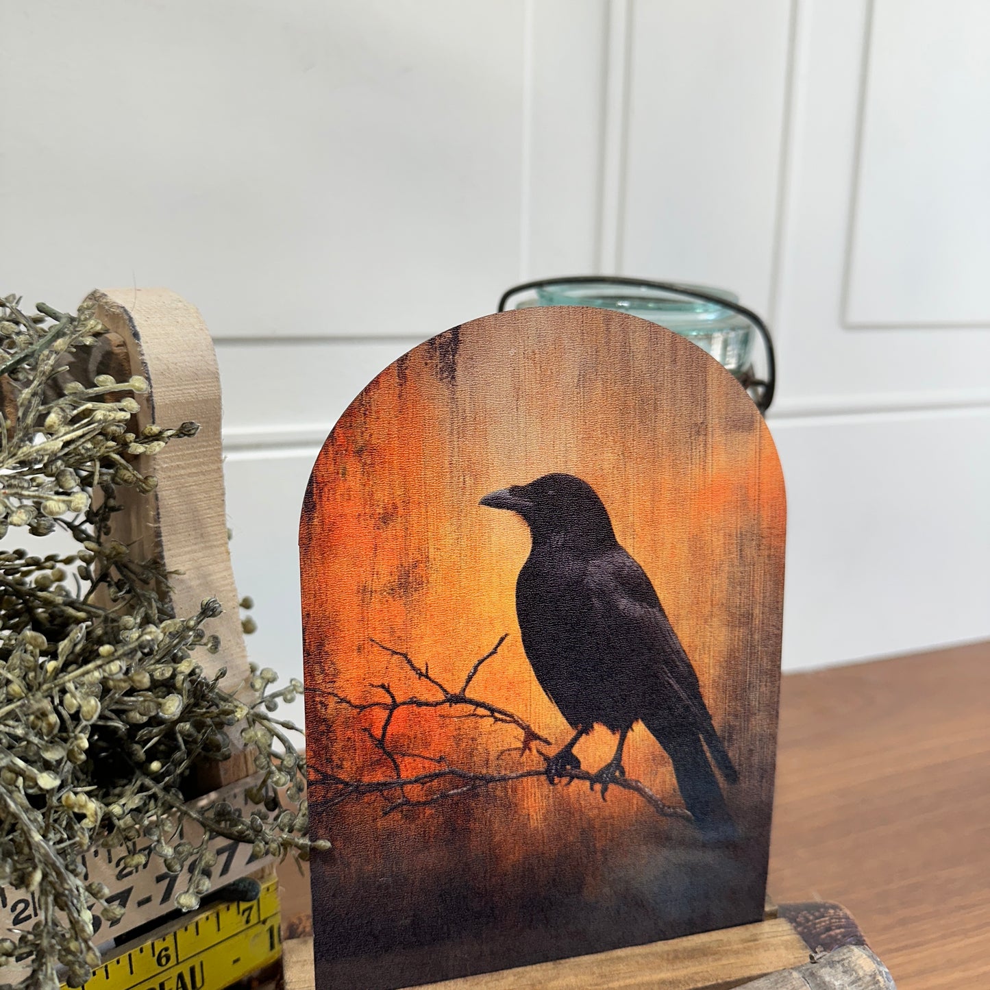Raven Silhouette | Autumn Farmhouse Tabletop Decor, Raven Silhouette Tabletop Decor | Rustic Autumn Farmhouse Sign