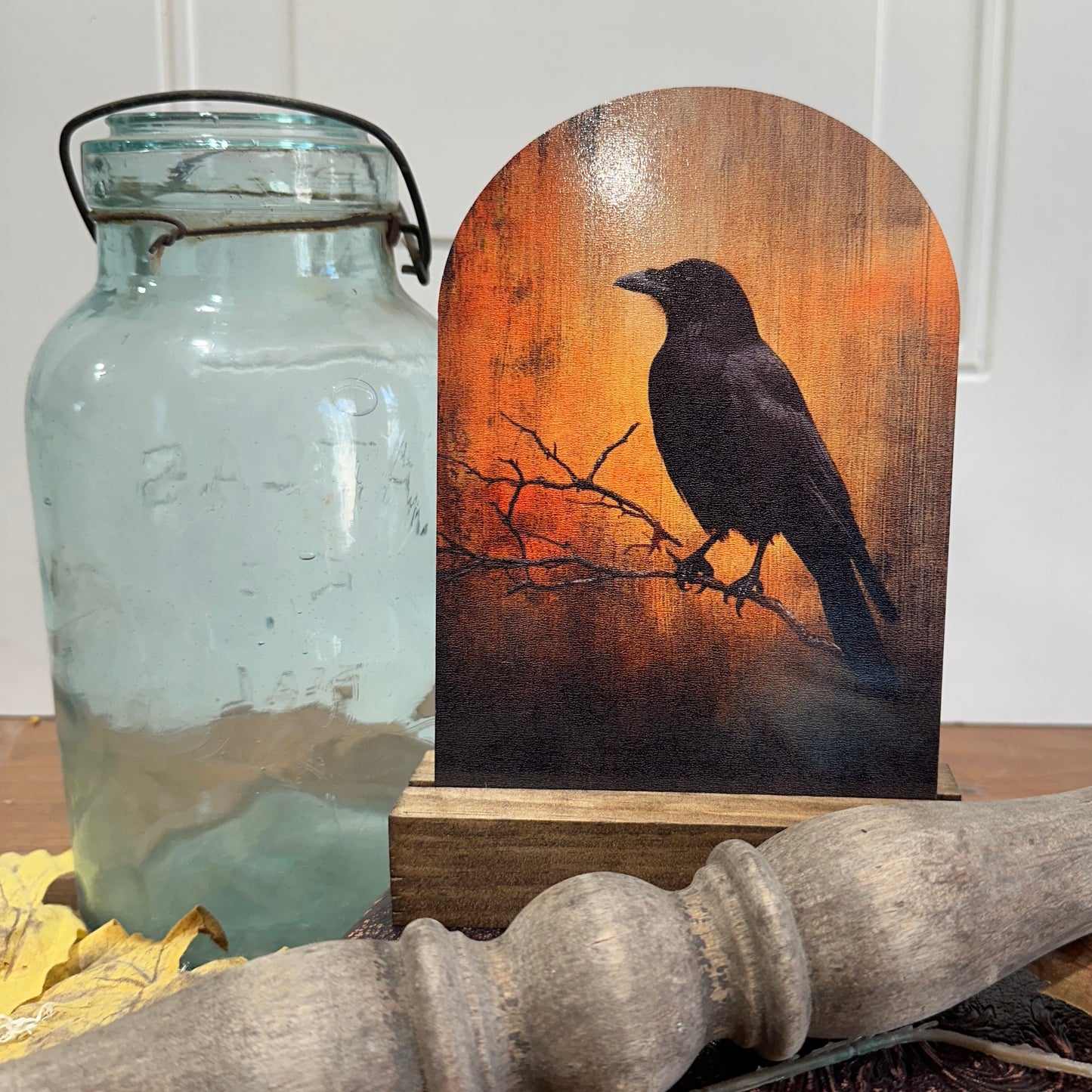 Raven Silhouette | Autumn Farmhouse Tabletop Decor, Raven Silhouette Tabletop Decor | Rustic Autumn Farmhouse Sign