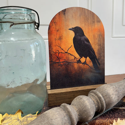 Raven Silhouette | Autumn Farmhouse Tabletop Decor, Raven Silhouette Tabletop Decor | Rustic Autumn Farmhouse Sign