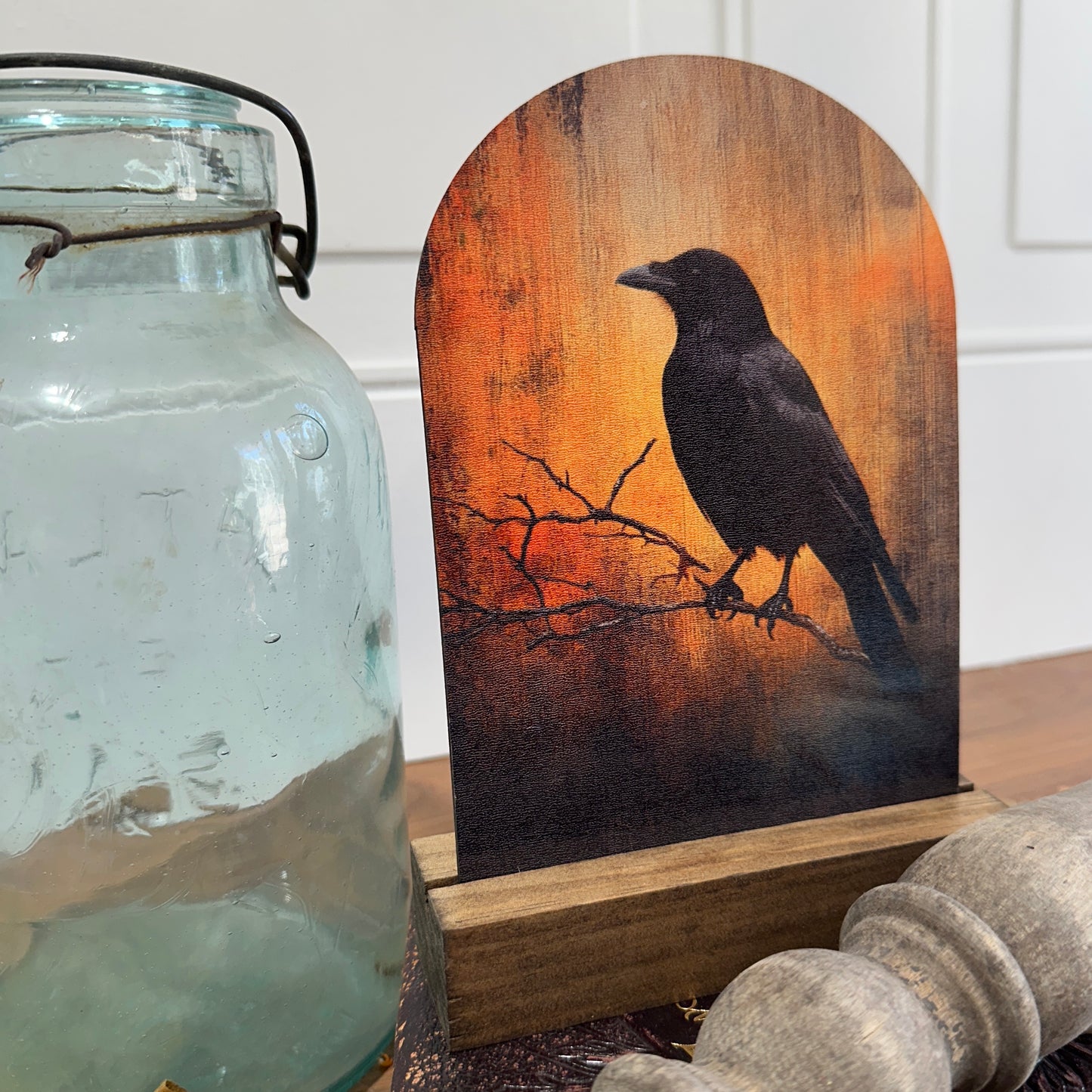 Raven Silhouette | Autumn Farmhouse Tabletop Decor, Raven Silhouette Tabletop Decor | Rustic Autumn Farmhouse Sign