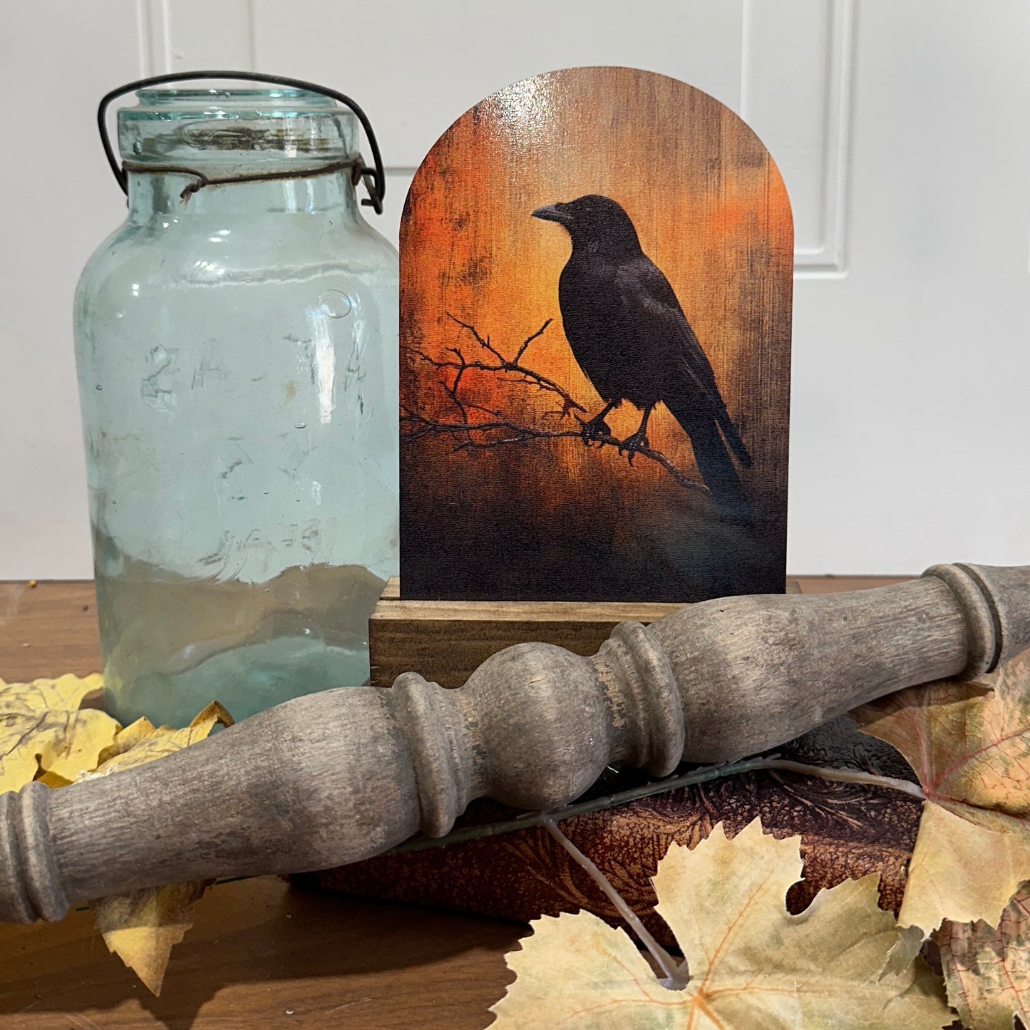 Raven Silhouette | Autumn Farmhouse Tabletop Decor, Raven Silhouette Tabletop Decor | Rustic Autumn Farmhouse Sign