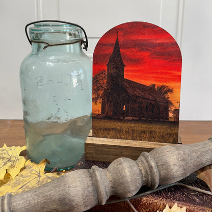 Country Church at Sunset | Rustic Faith-Inspired Decor (Base Sold Separately)