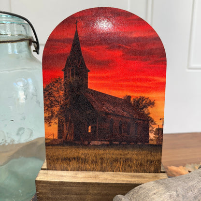 Country Church at Sunset | Rustic Faith-Inspired Decor (Base Sold Separately)