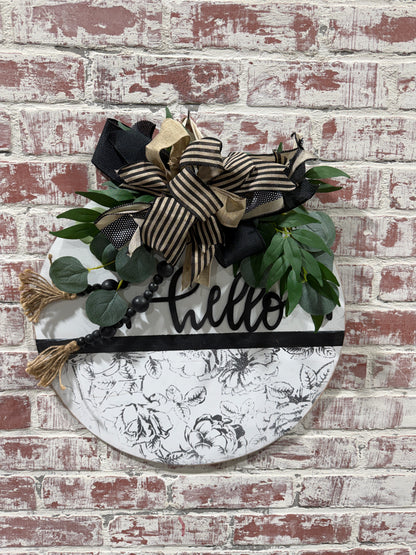Front door decor, Hello door hanger, Neutral door hanger