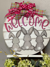 Load image into Gallery viewer, Easter bunny door hanger, Welcome sign, Spring sign, Front door decor