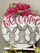 Load image into Gallery viewer, Easter bunny door hanger, Welcome sign, Spring sign, Front door decor