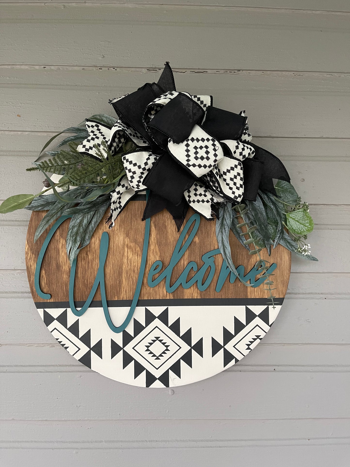 Boho door hanger, welcome sign, Aztec door hanger, front porch sign, outdoor decor