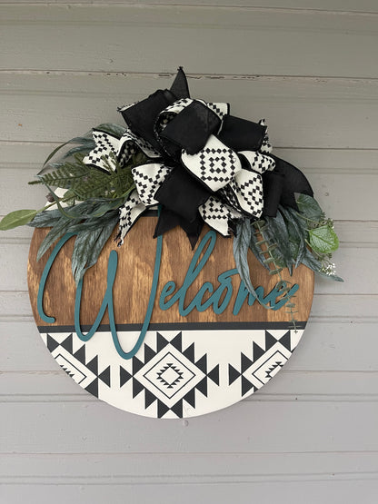 Boho door hanger, welcome sign, Aztec door hanger, front porch sign, outdoor decor