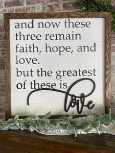 The greatest of these is Love laser cut wood wall decor