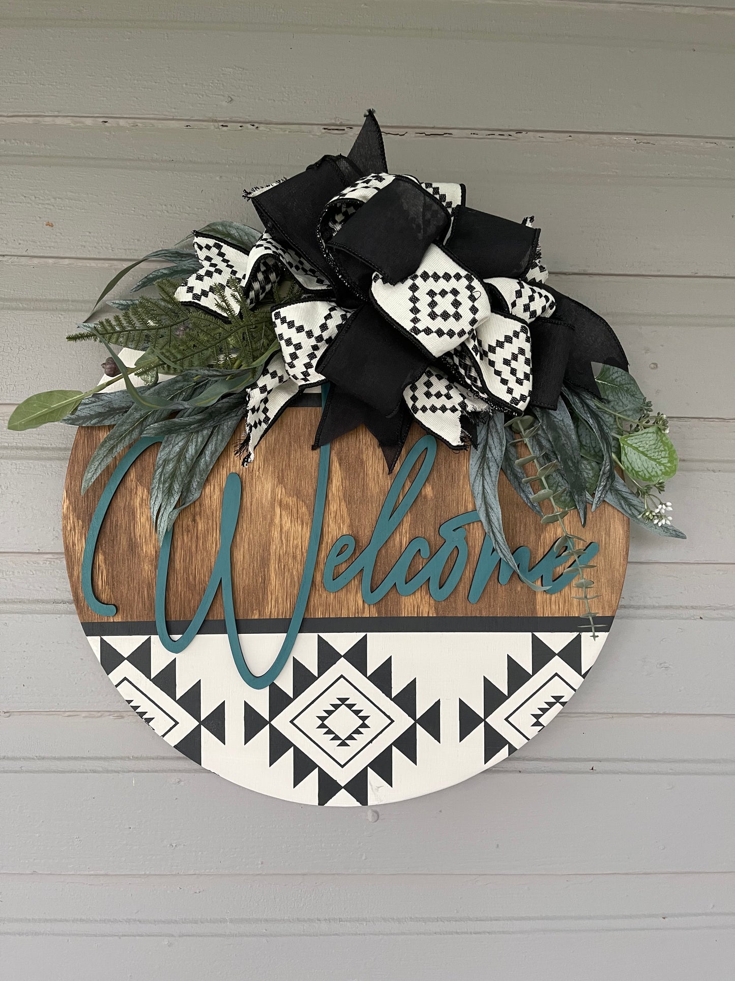 Boho door hanger, welcome sign, Aztec door hanger, front porch sign, outdoor decor