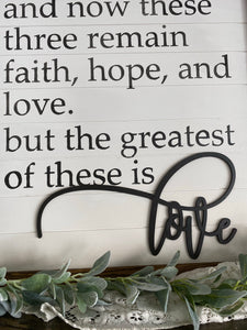 The greatest of these is Love laser cut wood wall decor